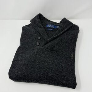 Polo Ralph Lauren Estate Rib Men's Button Shawl Mock Neck Dark Gray Sweater Sz L
